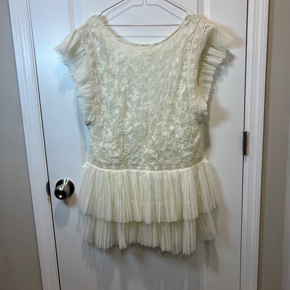 Free People Womens Lace Top Ruffle Tiered Ivory Size S